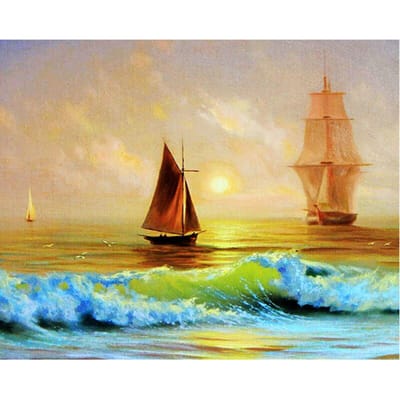 Mosaïque diamant 5D à faire soi-même, point de croix, deux bateaux à voile, broderie diamant 20X30CM beige