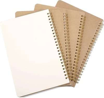 Allecto Plus - Spiraalvormig notitieboek A5 4-pack, 100 pagina's/ 50 blanco vellen, kraftpapier, spiraalbindend, voor schetsen, dagboek, notities en planning.