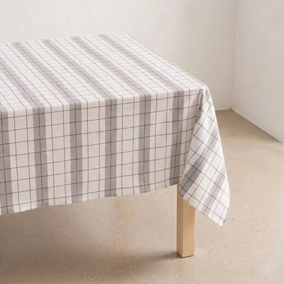 GAMUSI geruit katoenen tafelkleed met reliëfstructuur en jacquard effect – vlekbestendig design tafellaken STOKKEN – luxe tafelkleed voor keuken & eettafel 150x100 cm - Grijs