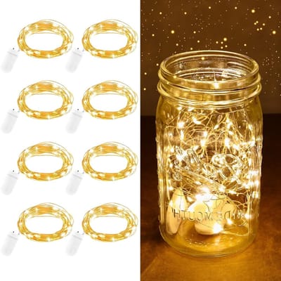 8-delige Batterij Aangedreven LED Sfeerverlichting, 2m met 20 Warm Witte Lichten voor Slaapkamer, Feest, Kerst en Bruiloft Decoratie