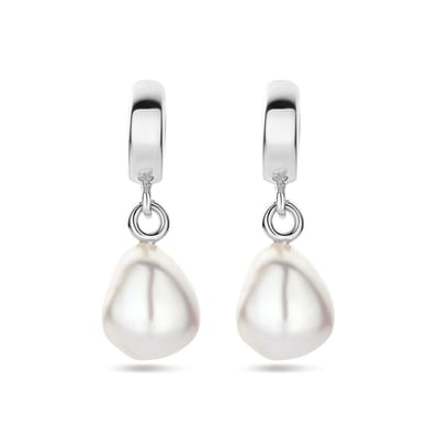 Zilver gerhodineerd oorringen parel 26 mm - 1339310