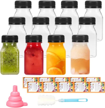 SnelShoppen - 12 Transparante Plastic Flessen 120ml met Deksel, Herbruikbare Lege Flessen met Schoonmaakborstel en Trechter, Goede Sluiting Melkfles v