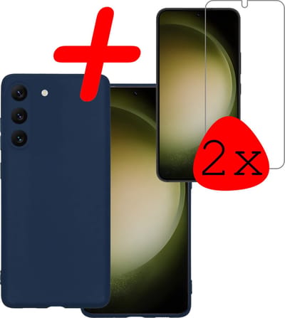 Hoesje Met 2x Screenprotector - Geschikt voor Samsung Galaxy S23 - Sterk & Shockproof - Back Cover - Siliconen Case - Telefoon Hoes - Donkerblauw
