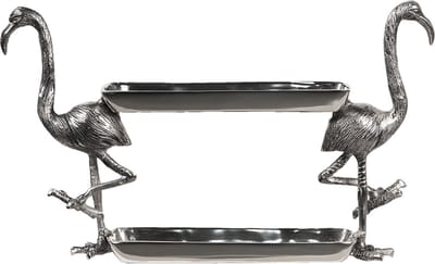 Clayre & Eef Etagère 2 laags 46x16x28 cm Zilverkleurig Aluminium Rechthoek Flamingo Taartplateau