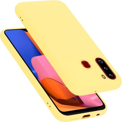Cadorabo Hoesje geschikt voor Samsung Galaxy A21 in LIQUID GEEL - Beschermhoes gemaakt van flexibel TPU silicone Case Cover