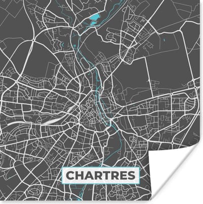 Poster Chartres - Frankrijk - Plattegrond - Kaart - Stadskaart - 100x100 cm XXL