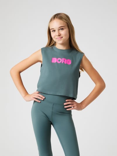 Björn Borg Cropped Top Sportshirt Kinderen Meisjes - Sportshirt zonder mouwen - Groen/Roze - Maat 170