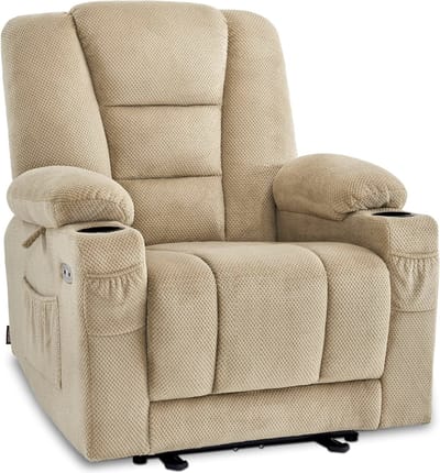 Mara Luxe Massagestoel - Elektrisch Verstelbaar - Relaxstoel - Ligfunctie - USB - Drankhouder - Stof - Beige - 94 x 90 x 105 cm
