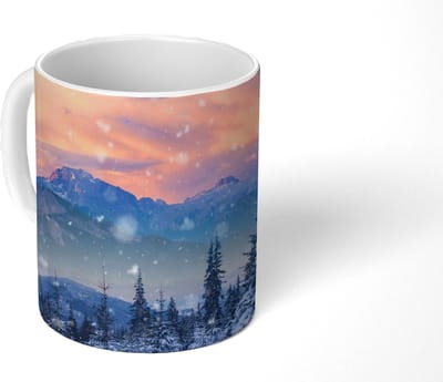 Mok - Koffiemok - Sneeuw - Lucht - Bos - Winter - Mokken - 350 ML - Beker - Koffiemokken - Theemok
