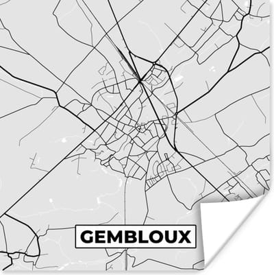 Poster Zwart Wit – België – Plattegrond – Stadskaart – Kaart – Gembloux - 100x100 cm XXL