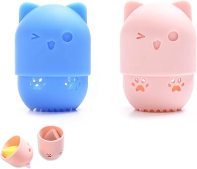 Reisdoos voor Make-up Sponzen, Opberghouder voor Make-up Blenders, Perfect voor Poeder en Cosmetica (Roze + Blauw)