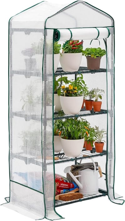 Famanu - Mini Tuinkas, Kweekkas, Broeikas voor Binnen en Buiten, Stalen Frame en Versterkt PVC-Dekzeil – Stevig en Eenvoudig te Monteren (4 lagen)