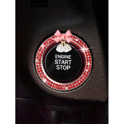 1 stuks Auto One Click Start Decoratie Sticker Interieur Knop Ingelegd met Diamant Strik Kristallen Bel Hanger Ontstekingsring one-size