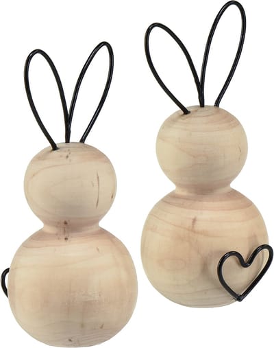 Paashazen hout metaal in naturel zwart H10,5cm 6 st, 6 Stück