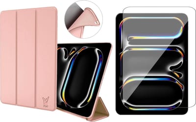 Hoes en Screenprotector geschikt voor iPad Pro 11 inch 2024 – Smart Cover met Tri-Fold Stand – Schokbestendig – Auto Wake/Sleep – TPU Backcase – Rose