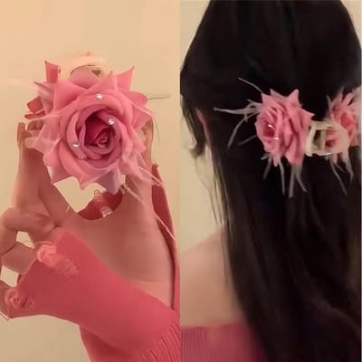 1 stuk - bloemen haarspeld - klauwclip - haaraccessoire - rozen klauwclip - perzikroze