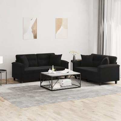 vidaXL - 2-delige - Loungeset - met - kussens - microvezelstof - zwart