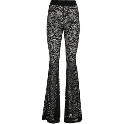 Dark Style Niche Sexy Kant Doorkijk Hoge Taille Uitlopende Broek Amerikaanse Hottie Gepersonaliseerde Elastische Taille Veelzijdige Broek S zwart