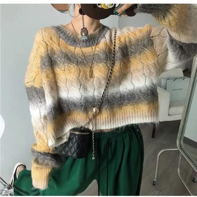 Pull décontracté rétro japonais pour femme, dégradé d'automne et d'hiver, style coréen, vêtements d'extérieur XXL orange