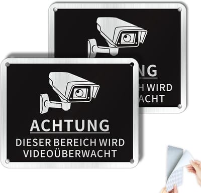Videobewaakt gebied bord - Zelfklevend Aluminium Waarschuwingsbord - 2 stuks - 5x12 cm