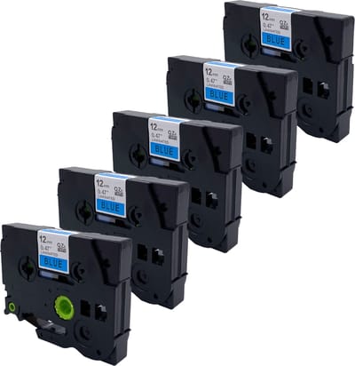 DULA Brother Compatible label tape- Tze-531 - 5 cassettes - Brother P-Touch - Zwart op blauw - 12mm x 8m