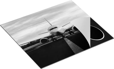 Chefcare Inductie Beschermer Vliegtuig op de Landingsbaan - Zwart Wit - 60x50 cm - Afdekplaat Inductie - Kookplaat Beschermer - Inductie Mat