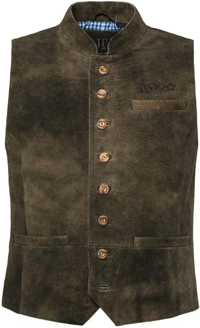 JP 1880 - Heren - Vest suède van geitenleer traditioneel kostuum opstaande kraag - Mahoniebruin - Maat 70