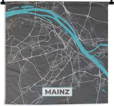 Wandkleed - Wanddoek - Plattegrond – Mainz – Blauw – Stadskaart – Kaart - Duitsland - 180x180 cm - Wandtapijt