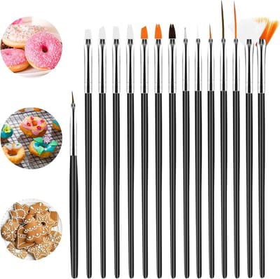 Set van 15 Cake Decoratie Penselen - Voedselveilige Bakborstels voor Fondant en Taartdecoratie, Perfect voor Creatieve Bakprojecten