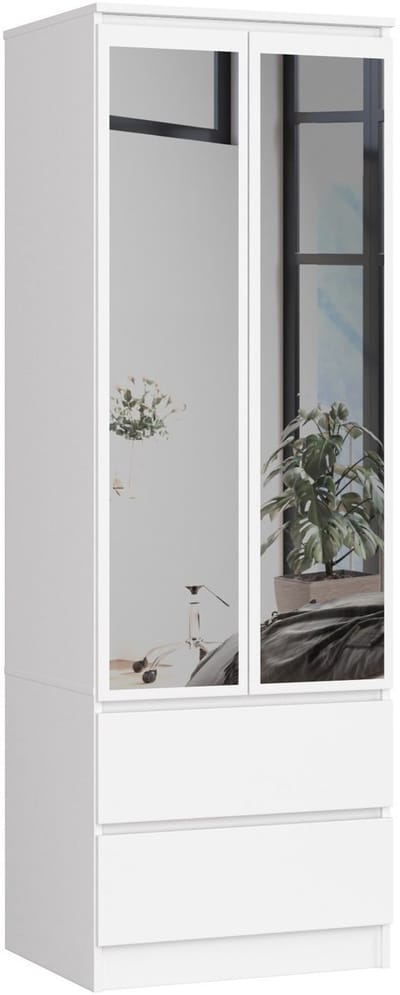 Kledingkast STAR S60 met Spiegel 2 Deuren en 2 Lades / AKORD Furniture Factory / Wit / 60 x 180 x 51 cm