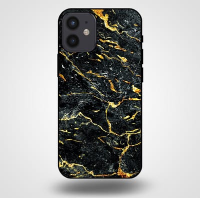 Smartphonica Telefoonhoesje voor iPhone 12 Mini met marmer opdruk - TPU backcover case marble design - Goud Zwart geschikt voor iPhone 12 Mini