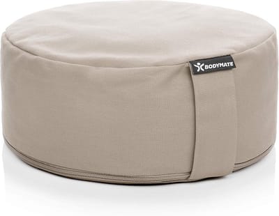 BODYMATE Yoga cushion round 31 cm diameter 13 cm high with buckwheat husk filling - Machine washable cover made of 100% extra thick cotton - Meditation cushion - Seat cushion