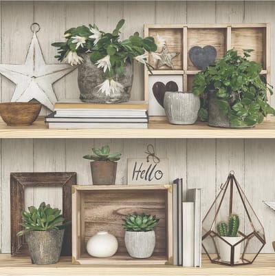 Exposure planken/deco beige/grn effen (vliesbehang, multicolor)