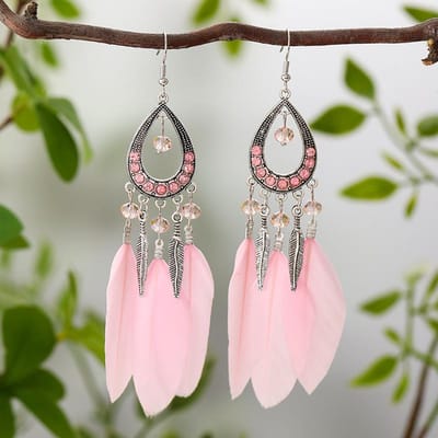 Bohemian Dames Handgemaakte Oorbellen Voor Vrouwen Kleurrijk Lange Veer Kristal Druppel Kwastje Hangende Oorbel Dames Boho Sieraden Cadeau gray