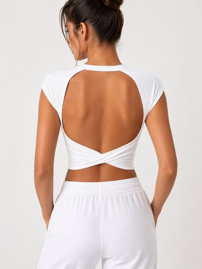 SparkNine Baremove rugloze crop T-shirt - XS - wit - cap-mouwen - korte top - stijlvol & luchtig