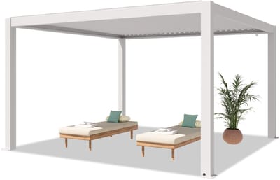 PRIMEYARD Pergola 4x4 m staanders van aluminium met aluminium lamellendak paviljoen wit