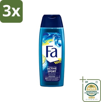 3 x Fa Men - Douchegel - Active Sport - Verfrissend - Green Citrus - 250 ml - Grootverpakking - 48 Uur Bescherming - Sportieve Deodorant - Verfrissende Geur - Actieve Dag - Zweet En Geuren