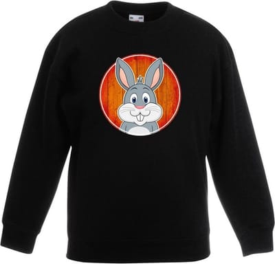 Kinder sweater zwart met vrolijke konijn print - konijnen trui - kinderkleding / kleding 98/104