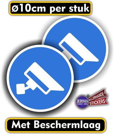 Jerma - Cameratoezicht - Stickers - set 2 st – Ø 10 cm - Weerbestendig - Krasbestendig - Zelfklevend