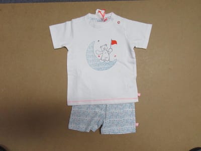 Noukie's - Zomer pyjama - Jongens - Wit / turquoise - Nouky  beer op de maan -  18 maand 86