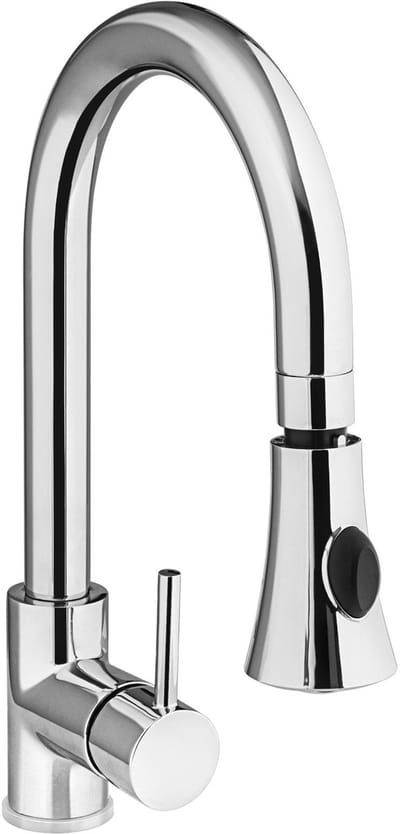 Enkelgat roestvrijstalen keukengootsteenkraan met douche, hoogte 370 mm - Hendi 810163