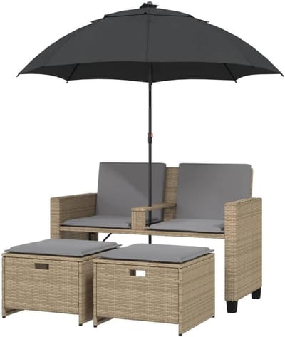 Tuinbank met Parasol - Bankje Buiten - Ontspannen in de tuin - Kantelbare parasol - 2-zits - Beige