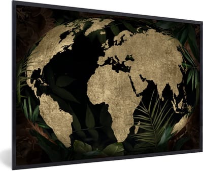 Poster in lijst - Fotolijst 90x60 cm - Posters - Wereldkaart - Planten - Vintage - Posterlijst zwart - Decoratie - Wanddecoratie woonkamer - Muurdecoratie slaapkamer