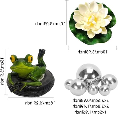 Decoratieset voor Tuinvijver met Zwemmende Kikkers, Zilveren Ballen en Lotusbloem voor Mini Vijver en Fontein