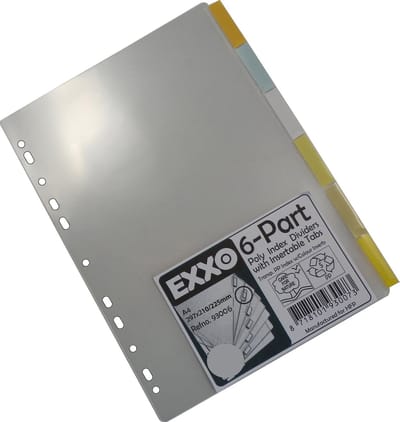 EXXO-HFP # 93006 - A4 Tabbladen - 6 Venstertabs - Standaard breedte 210/225mm - 2 sets