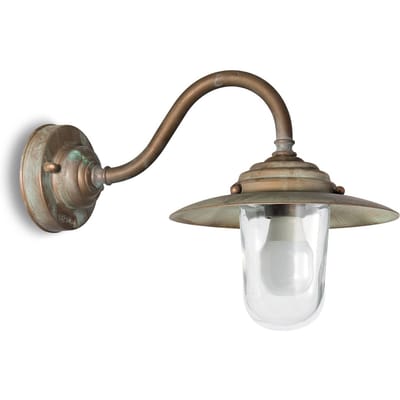 Moretti Luce Buitenwandlamp Chalet, IP44, messing, glas, uitsprong 38 cm