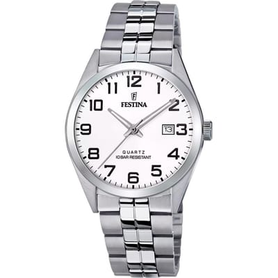 Montre Homme Festina Classics Acier Inoxydable Cadran Blanc Quartz F20437-1 100M blanc