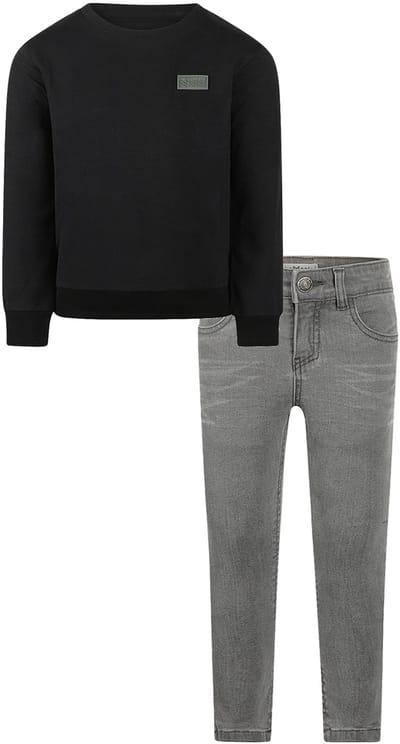 Koko Noko - Kledingset - Basic Collection - Bio Cotton - Grijze jeans - Sweater with crewneck Black - Maat 92