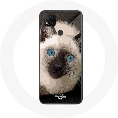 Xiaomi Redmi 9C hoesje Zwart-witte Siamese kat met blauwe ogen