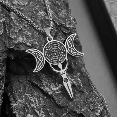 Collier de guérison de déesse européenne et américaine Femelle Mâle Acier inoxydable Nœud de sorcière Bijoux mythologiques grecs Bijoux gray